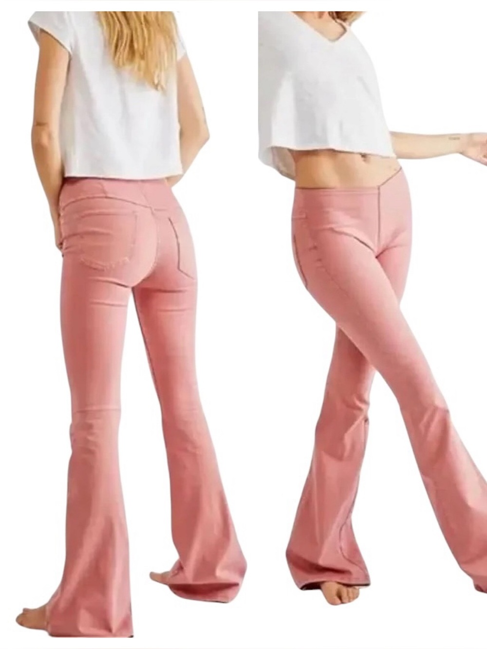 Free People We The Free Penny Pull-On Flare Jeans Clay Rose Pink Boho Size 26